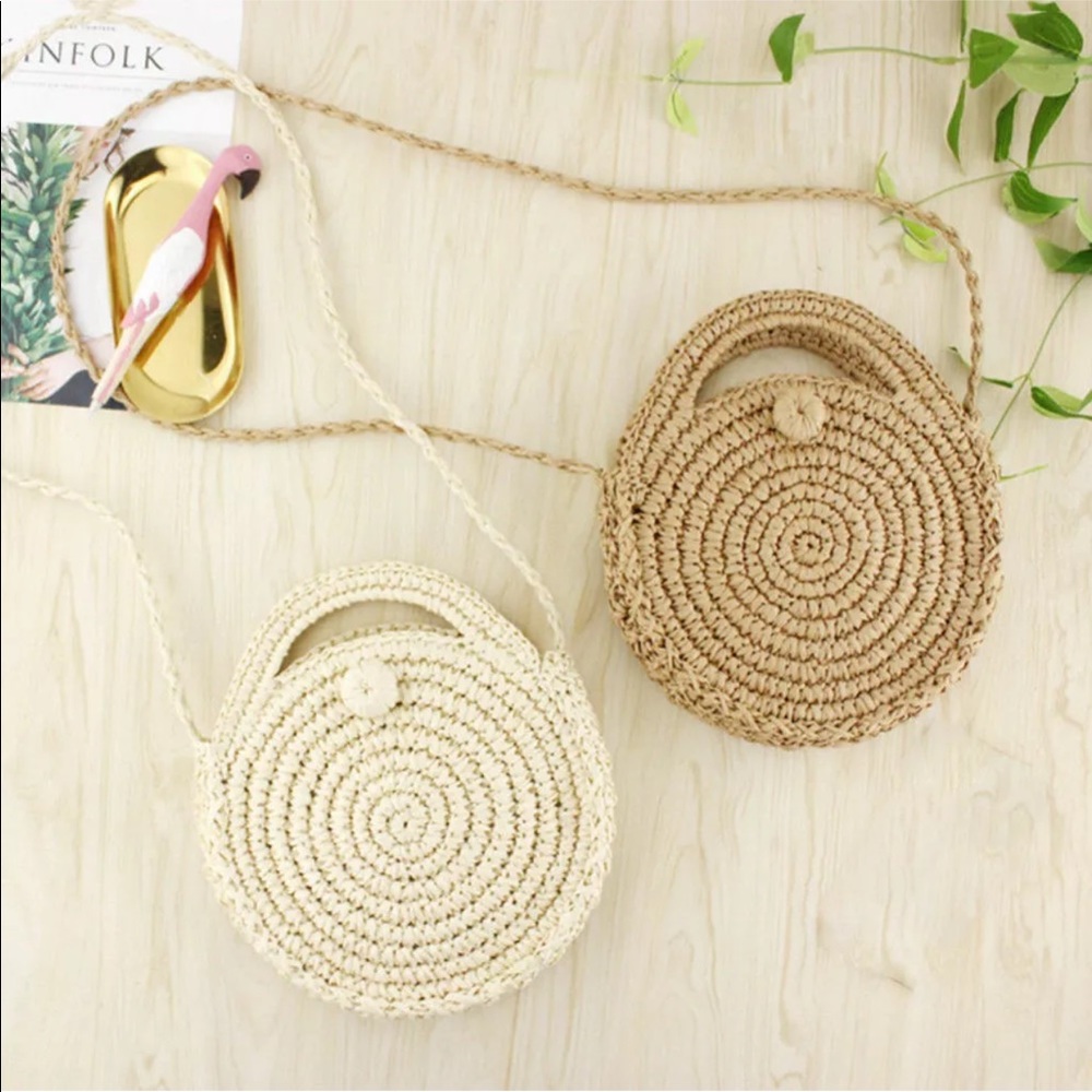 🌴ISLAND TIME🌴TAN ROUND STRAW CROSSBODY HANDBAG - Picture 5 of 8